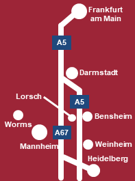 Ferienwohnung Bergstraße: Lage zwischen Frankfurt / Darmstadt / Heidelberg / Mannheim