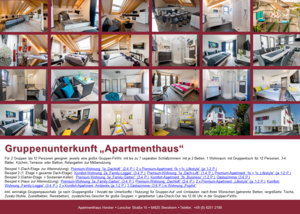 Gruppenunterkunft Apartmenthaus Bensheim a. d. Bergrstraße/Odenwald/Hessen