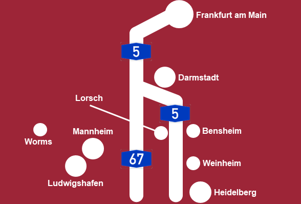 Direkt bei A5 & A67: Frankfurt, Darmstadt, Ludwigshafen, Mannheim, Heidelberg